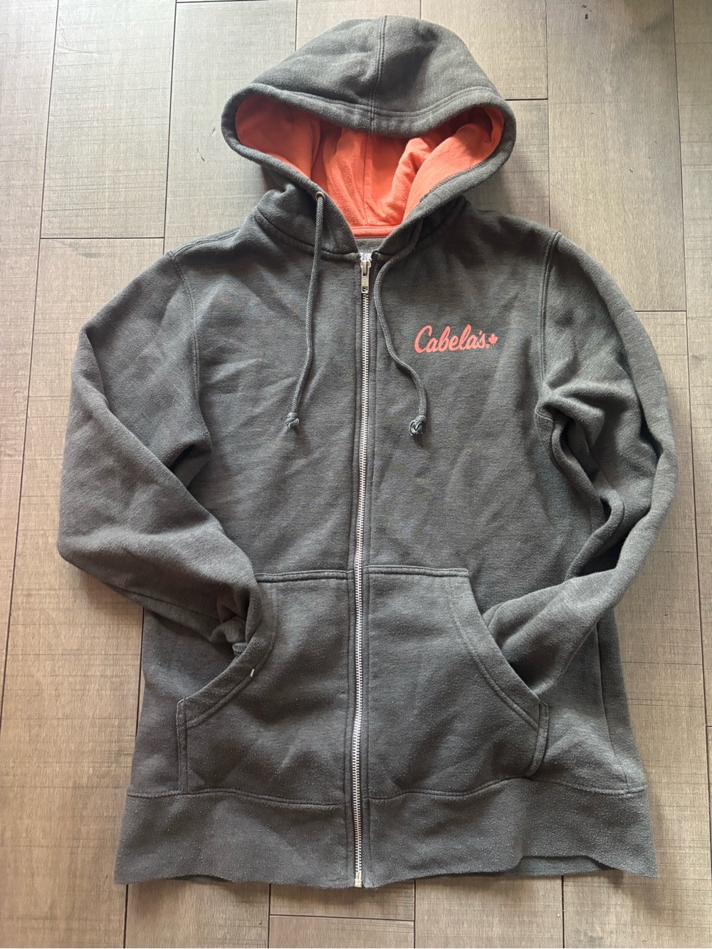 🌺3/$10🌺Cabela's Zip-Up Hoodie Jacket - Charcoal with Orange Lining